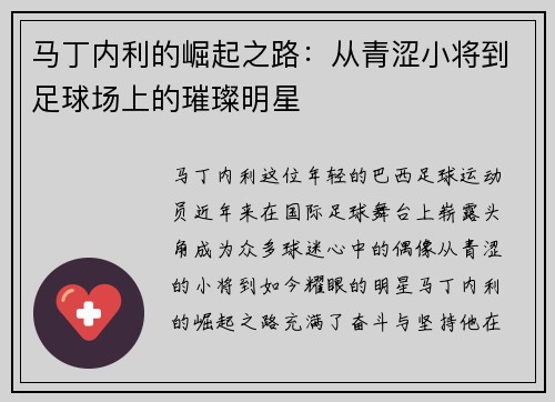 马丁内利的崛起之路：从青涩小将到足球场上的璀璨明星